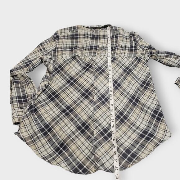 Free People Plaid Pearl Snap Button Oversized Shirt Sz Large Boho Western Grunge - Picture 12 of 12